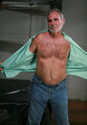 Belly Hair Gay Porn - Aged silver hair gay man with a beard and hairy chest strips nude and gets  his dick licked