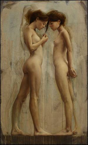 fat nude art models posters - Quelque Chose Ã€ Te Dire, painting by Louis Treserras