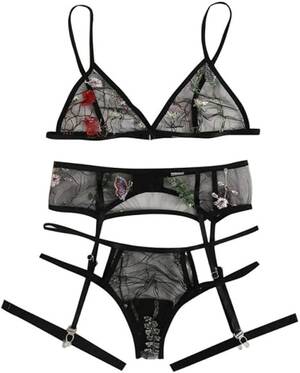 black thong bondage - QQQQC Women's Erotic Baby Dolls 3PC Sexy Lingerie Women Erotic Porno Garter  Wireless Bondage Lace Bra Thong Temptation Embroidery Underwear Lingerie  Flower Set-Black_M : Amazon.co.uk: Fashion