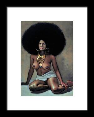 Black Porn Paintings - Nude, Black Afro Woman 70's vintage style Original Oil painting Velvet R60  Framed Print by Arturo Ramirez - Pixels