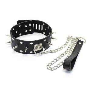 Chain Belt Porn - Black PU Leather Slave Roleplay Collar SM Restraints Necklace with Long  Metal Chain Sex Toys For