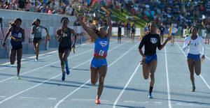 Girl Rams Track Team Porn - Serra's Jasmin Reed rects after running the last leg of the 4x100 relay as  Serra wins