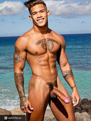 huge cock beach - Teen Polynesian Muscular Huge Cock Smiling on the Beach | AI Porn - AI Porn