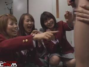 japanese cfnm games - Japanese CFNM film - scene 3 - teacher gets 3 schoolgirls to inspect dick3  ...