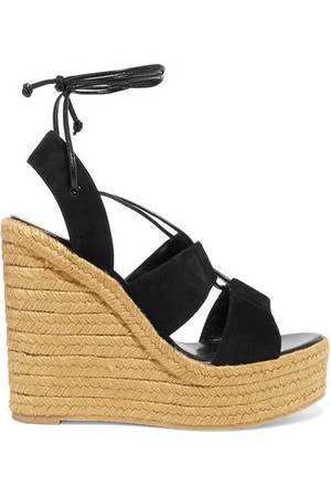 black wedges porn - Saint Laurent - Suede Espadrille Wedge Sandals - Black - IT