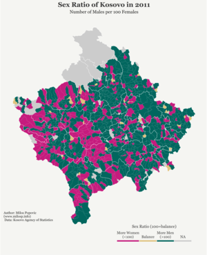 Kosovo Sex - Sex balance in Kosovo by settlement (see more maps @ www.milosp.info)[OC] :  r/MapPorn