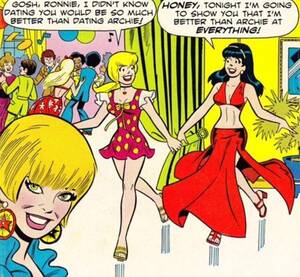 Betty And Veronica Lesbian Porn - Inspired by someone else posting a lesbian-y Betty and Veronica panel. (I'd  be the woman in front with the knowing smile) : r/LesbianActually