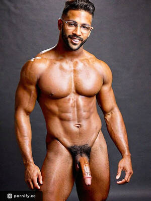 Male Exotic Porn - Exotic Indian Male Muscle with Medium Cock and Heart-Shaped Face - Glasses  and Bikini Line - 70-200mm - Smiling - Spreading Legs - Studio - Grey Eyes  | Pornify â€“ Best AI Porn Generator