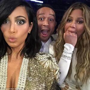 Chrissy Teigen Lesbian Porn - Kim Kardashian jokes with John Legend and Chrissy Teigen at Grammys | Daily  Mail Online