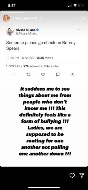 Alyssa Milano Fucking - Britney Spears calling out Alyssa Milano for tweeting about her wellbeing  in December : r/Fauxmoi