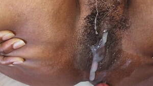 Ebony Hairy Pussy Cummed - Black hairy MILF lets white cock cum over her wet ebony pussy - Pussy.org