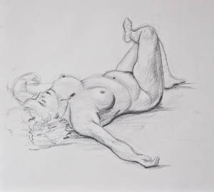 mature naked black sketch - A sketch of a naked woman lying on her back.
