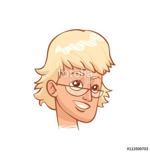 Big Eye Cartoon Porn - Vector cartoon image of a smiling woman's head with big eyes wearing  glasses and with blond