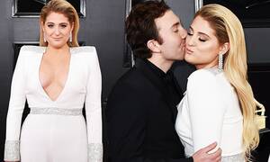 Meghan Trainor Porn - Meghan Trainor receives a kiss from Daryl Sabara at Grammys 2019 | Daily  Mail Online