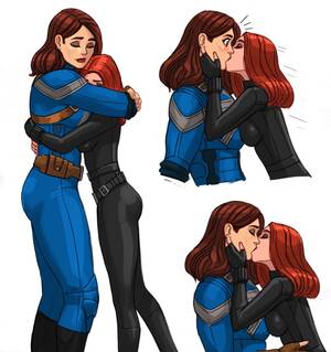 Black Superhero Lesbian - Rule 34 - 2girls black widow (marvel) captain carter catsuit female female  only flick flick-the-thief hugging kissing lesbian light-skinned female  marvel muscular female natasha romanoff peggy carter red hair size  difference surprised