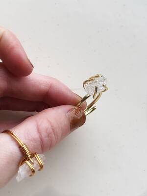 Amanda Cerny Anal - Herkimer Diamond Gold Prong Ring - Found Wanderer