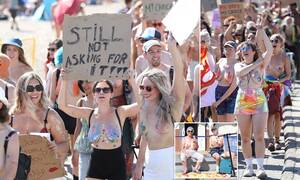 nipples beach videos - Hundreds strip off for 'Free the Nipple' protest on Brighton beach to  challenge 'double standards' | Daily Mail Online