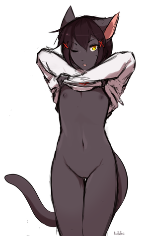 Black Cat Anime Porn Furry - Rule 34 - anthro black fur black hair bottomless feline female fireflufferz  flat chested fur furry furry only mammal navel nipples nude orange eyes  pussy shirt shirt lift short hair simple background