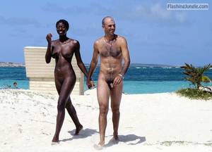 naked beach gallery - African ebony girl and white guy naked walk
