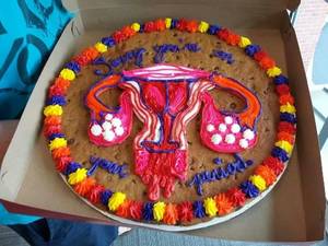 funny pussy birthday cakes - Sorry you're on your period decorated cookie cake! With ovaries and a  bleeding vagina.