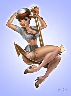 cartoon art pin up girls - A new Pin Up that I recently finished. This is a mixed-multimedia piece  that was hand-drawn, coloured in Photoshop and the anchor was built and  rendered.