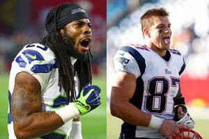 Left Ball - Richard Sherman and Rob Gronkowski and two stars to watch. Photos by Mark  J. Rebilas (left), Kevin Hoffman-USA TODAY Sports