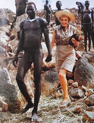 artistic nude africa - LENI RIEFENSTAHL with a Nuba man, Sudan, 1970's