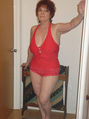 busty hot granny - busty redhead granny in red lingeries