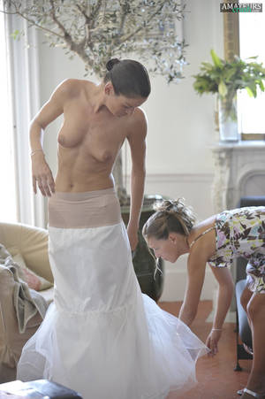 Bride Tits - Bridal nude tits on big day putting on wedding dress