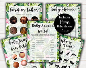 Hd Porn Party Of Baby - Tropical 5 Baby Shower Games Pack, Printable Baby Shower Games, Tropical  Baby Shower Party