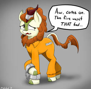 Autumn Blaze Porn - 72428 - safe, artist:strebiskunk, autumn blaze (mlp), friendship is magic,  hasbro, my little pony, clothes, cuffs, horn ring, magic inhibitor, prison  outfit, prisoner, ring, shackles, text - Furbooru