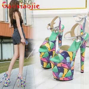 Buty Na Obcasach - Buty na cienkich wysokich obcasach sandaÅ‚y na platformie 20CM buty na  wysokim obcasie damskie na szpilce Model sandaÅ‚y na wybiegu Sexy klub nocny  cekinowe obcasy z tkaniny - AliExpress