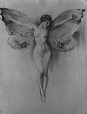 black fairies nude - Dessin sanguine, Papillon de nuit by RenÃ© PrÃ©jelan, 1911 from the Salon des  humoristes