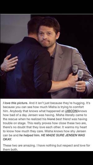 Misha And Jensen Gay Porn - Jensen is a sweet, loving man.he can just take so much of the cruel and  sick fans.he loves the kind and nice fans.Jared, Misha and the rest have  his back ...