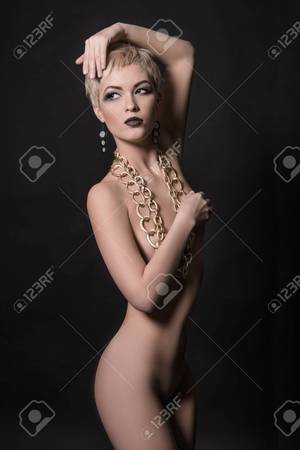 blonde short hair beauties nude - beautiful nude short hair woman with jewelry accessories.naked sexy blonde  girl with gold chain