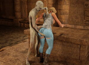 Blonde Monster Fuck - Blonde bitch in jeans is a plaything for monsters from the crypt |  KingdomOfEvil 3d