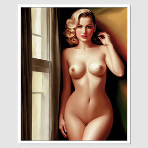 blonde nudist naked - SD-01479 A Painting Of A Naked Nude Woman Standing In Front Of A Window, An  Art Deco Painting, Figurative Art, Curly Blond, Sexy Girl With Long Blonde  Hair, Playmates Toys, Rockabilly, Sfw