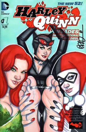 Harley Quinn Giantess Feet Porn - Catwoman, Poison Ivy and Harley Quinn Copic marker commission on Harley  Quinn blank variant sketch cover Catwoman Tickled