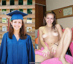 cute teen girls dressed undressed - Graduated college girl in dressed and undressed picture