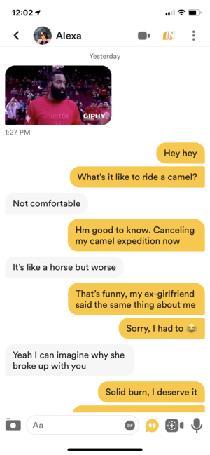 Caught Having Sex Jokes - Sex jokes just Aren't funny to a stranger, its creepy.â€ I Thought it was  funny ðŸ˜ž Her picture was her on a camel. : r/Bumble
