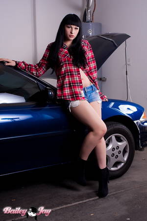 Cars Disney Porn Shemale - Bailey Jay leaning against car.