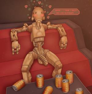 Droid Porn - e621 <3 alcohol b1_battle_droid balls battle_droid beverage blush bubble  can chokodonkey dialogue droid drunk english_text