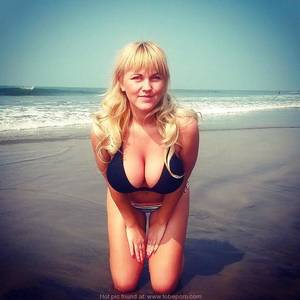 beach boobies - cute blonde at the beach, huge boobs