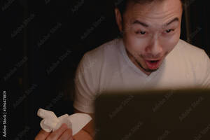 horny asian funny - Funny horny face of Asian man watching porn at night. Stock Photo | Adobe  Stock