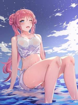 Anime Girl In Swimsuit - Cute red haired girl enjoy her summer vacation