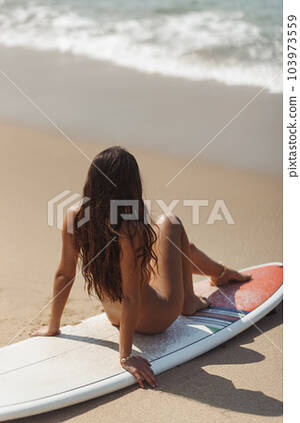 hot naked tanned beach babes - Tanned Naked Surf Girl with Surfboard, Good Day... - Stock Photo  [103973559] - PIXTA