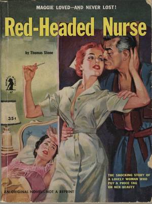 Lesbian Nurse Sponge Bath - Red-Headed Nurse vintage pulp novel cover ~ \