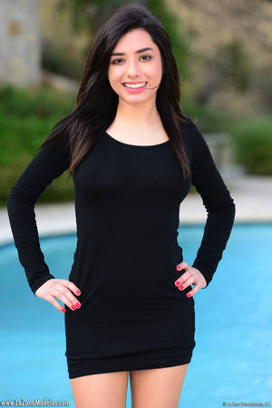 black tight dress - Zoe Martinez wears a tight black dress that she strips down and masturbates  on camera for only the third time ever