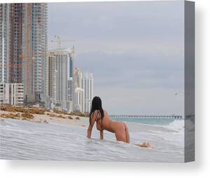haulover beach topless babes - 9835 Nude Woman Crawling To High Rise Condos on Beach Canvas Print / Canvas  Art by Chris Maher - Fine Art America