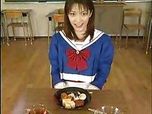 japanese cum food - Japanese girl eats and drinks cummy food